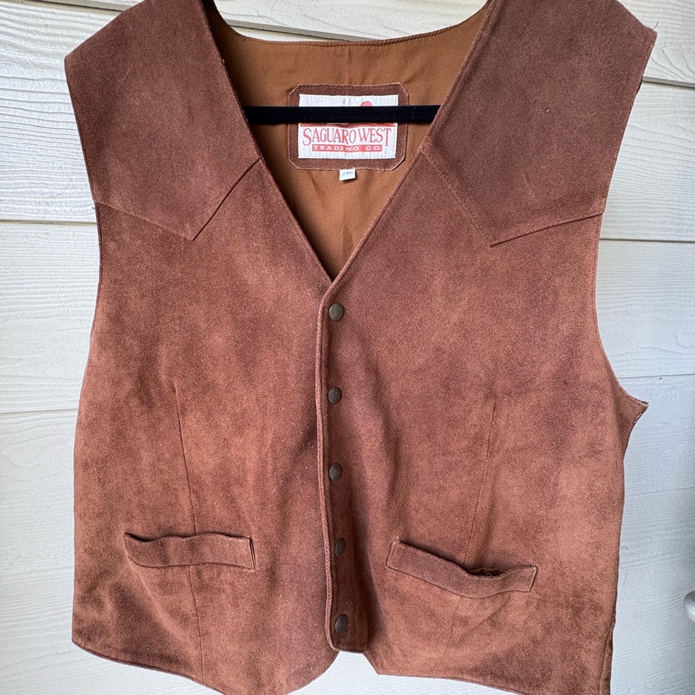 Classic Brown Suede Vest with V-Neck Design Vintage Men’s XXL